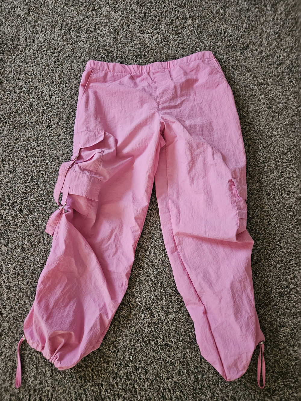 Girls' Pink Cargo Jogger Pants with Adjustable Hem